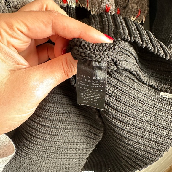 Rag & Bone Black Fair Isle Wool Blend Knit Crewneck Sweater Size L - Picture 10 of 10